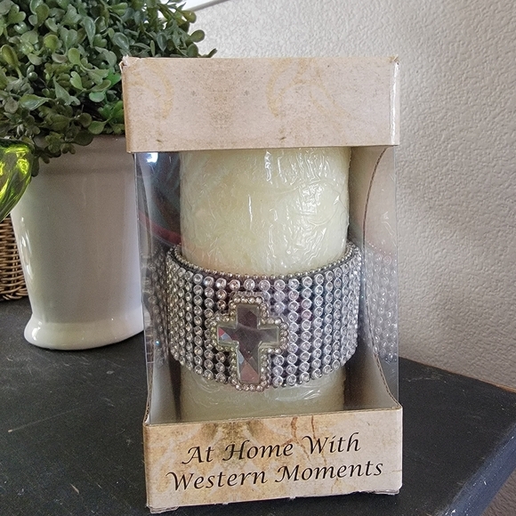 Western Moments Other - New Western Moments Decorative Candle with Bling Cross